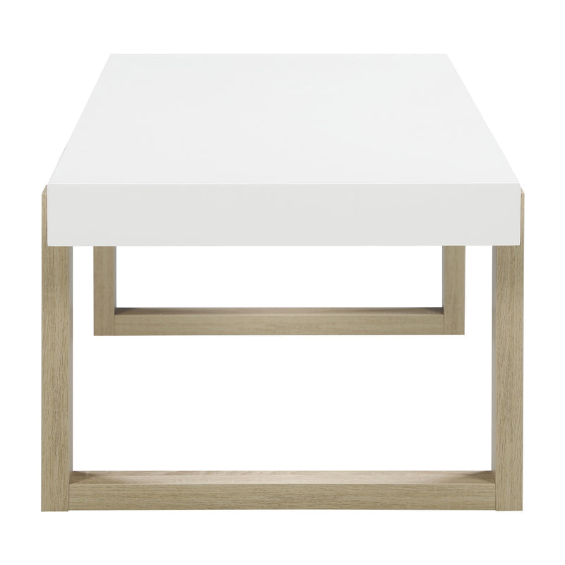  Coaster Furniture Pala 753398 Rectangular Coffee Table - White High Gloss and Natural IMAGE 4