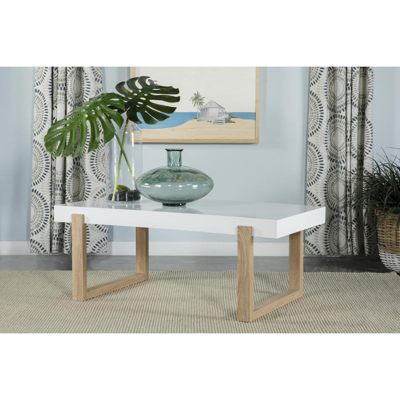  Coaster Furniture Pala 753398 Rectangular Coffee Table - White High Gloss and Natural IMAGE 5