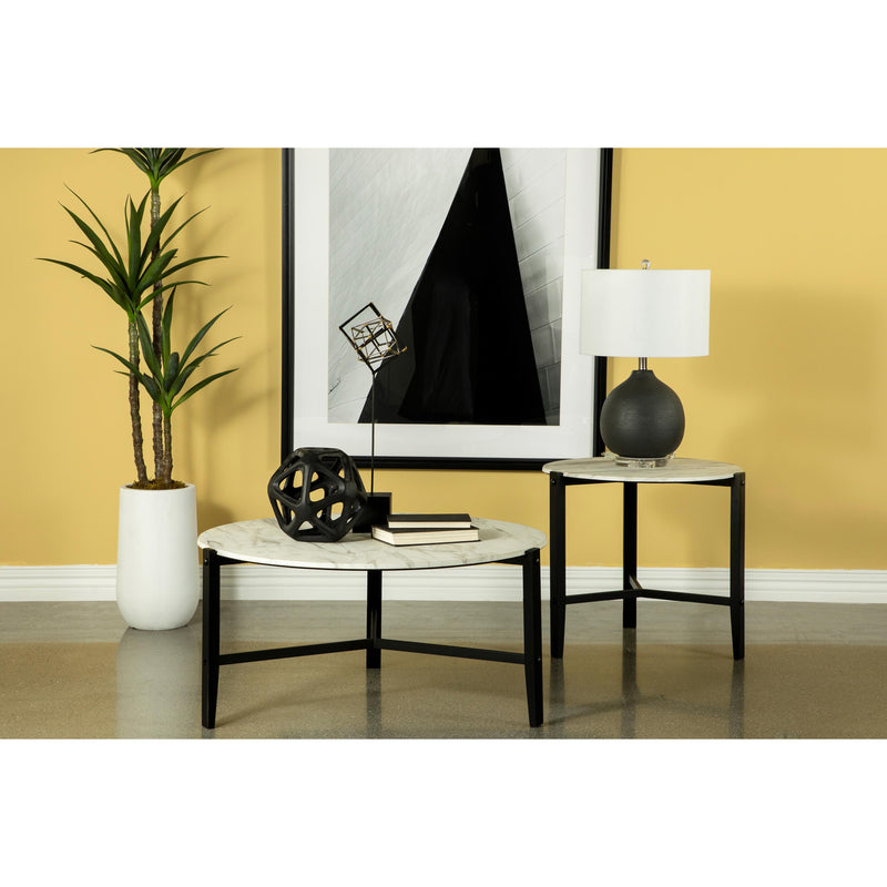  Coaster Furniture Tandi 753537 Round Faux Marble Side End Table - White and Black IMAGE 2