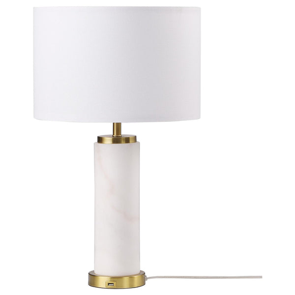  Coaster Furniture Lucius 920208 25-inch Drum Shade Marble Body Table Lamp - White IMAGE 1