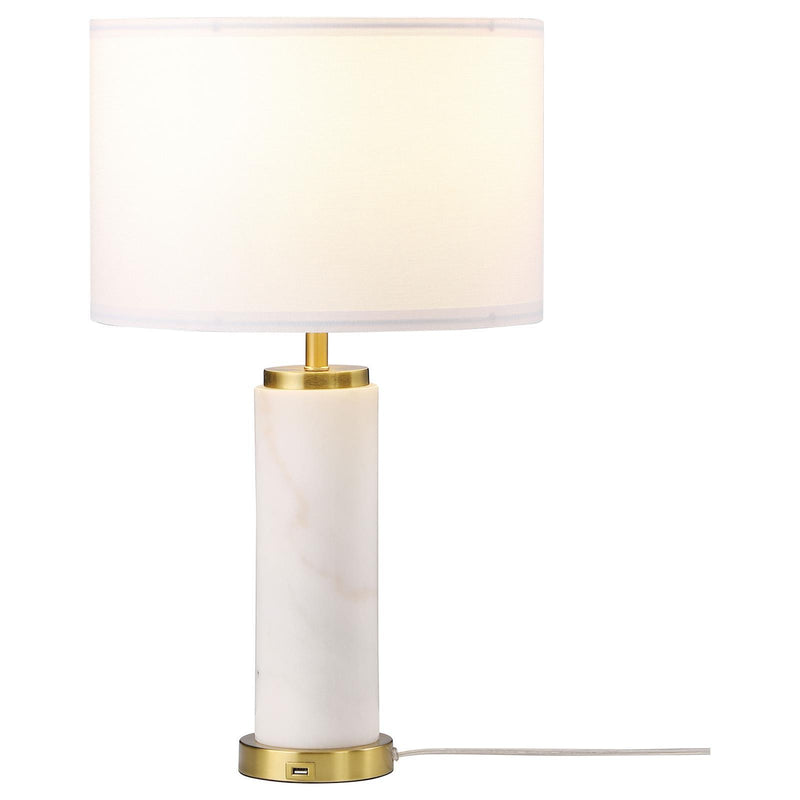  Coaster Furniture Lucius 920208 25-inch Drum Shade Marble Body Table Lamp - White IMAGE 3