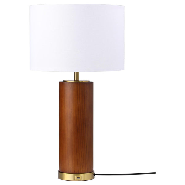  Coaster Furniture Aziel 920209 28-inch Drum Shade Wood Frame Table Lamp - Cappuccino IMAGE 1