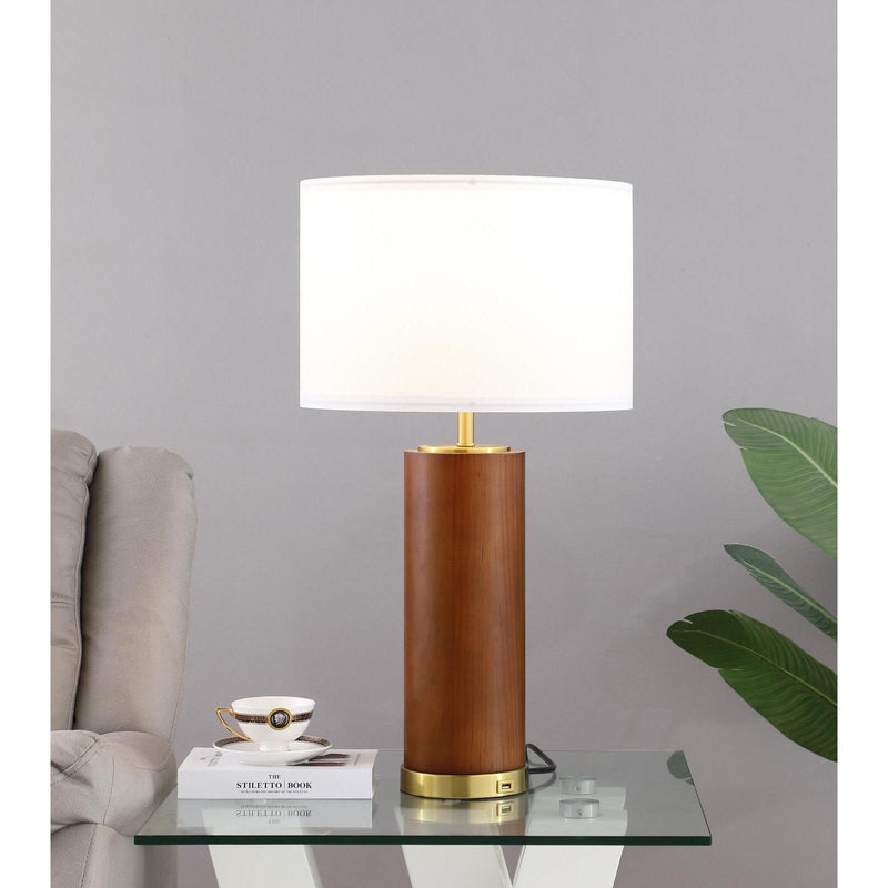  Coaster Furniture Aziel 920209 28-inch Drum Shade Wood Frame Table Lamp - Cappuccino IMAGE 2