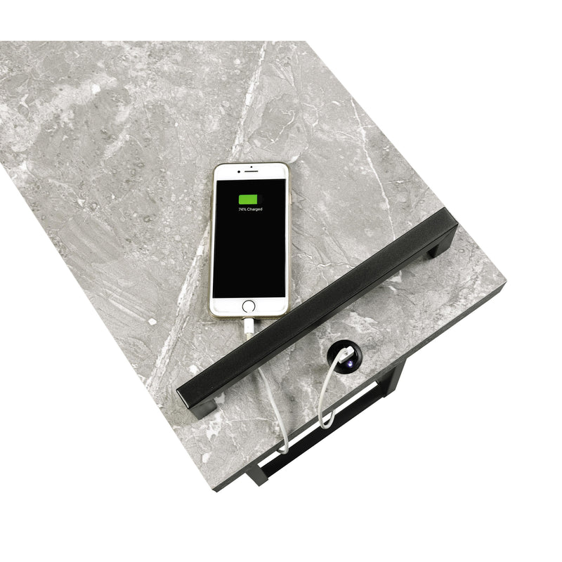  Coaster Furniture Maxwell 931129 C-shaped Side Table USB Charging - Grey Faux Marble IMAGE 3