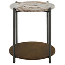  Coaster Furniture Noemie 931204 Round Marble Top Accent Side Table - White and Gunmetal IMAGE 2