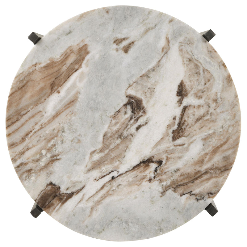  Coaster Furniture Noemie 931204 Round Marble Top Accent Side Table - White and Gunmetal IMAGE 4