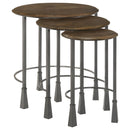  Coaster Furniture Deja 935971 3-piece Round Nesting Table Set - Natural and Gunmetal IMAGE 1