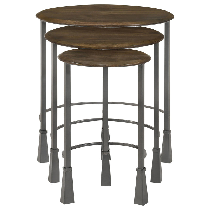  Coaster Furniture Deja 935971 3-piece Round Nesting Table Set - Natural and Gunmetal IMAGE 3