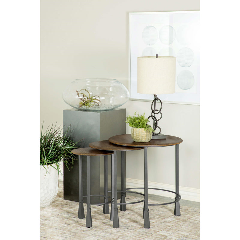  Coaster Furniture Deja 935971 3-piece Round Nesting Table Set - Natural and Gunmetal IMAGE 6
