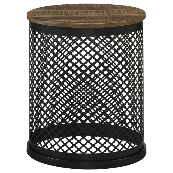  Coaster Furniture Aurora 935990 Round Drum Base Accent Side Table - Natural and Black IMAGE 1