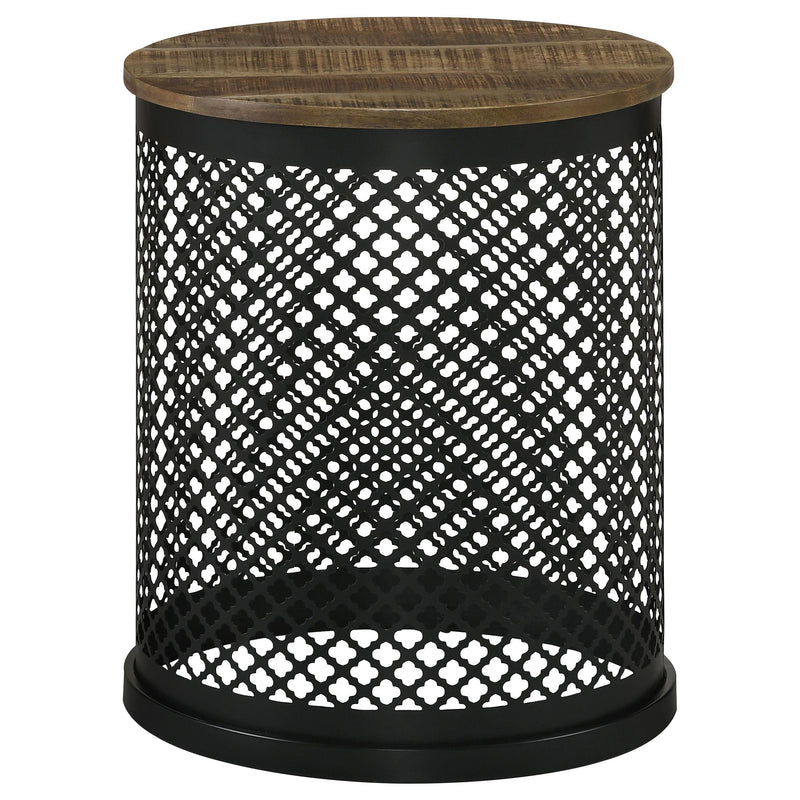 Coaster Furniture Aurora 935990 Round Drum Base Accent Side Table - Natural and Black IMAGE 1