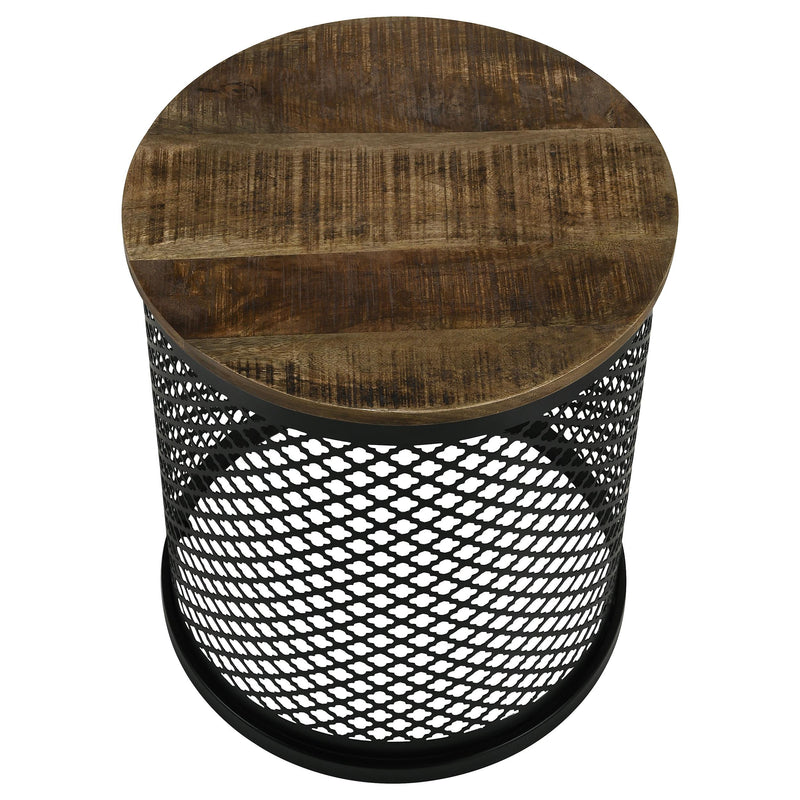  Coaster Furniture Aurora 935990 Round Drum Base Accent Side Table - Natural and Black IMAGE 2