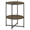  Coaster Furniture Axel 935993 Round Accent Table with Open Shelf - Natural and Gunmetal IMAGE 1