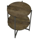  Coaster Furniture Axel 935993 Round Accent Table with Open Shelf - Natural and Gunmetal IMAGE 2