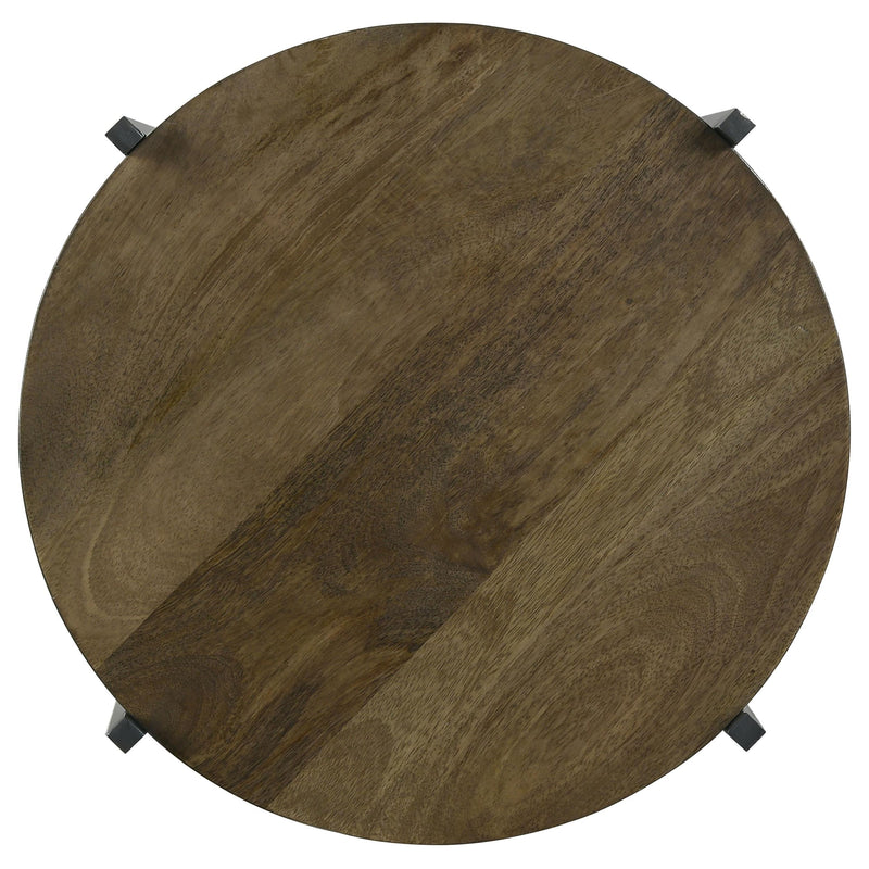 Coaster Furniture Axel 935993 Round Accent Table with Open Shelf - Natural and Gunmetal IMAGE 4