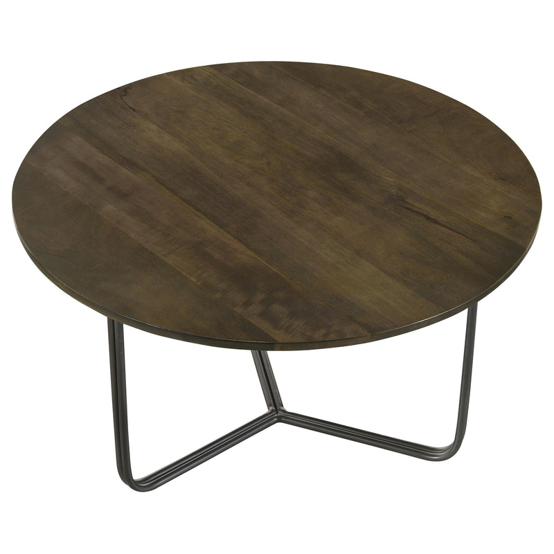  Coaster Furniture Yaritza 935995 Round Mango Wood Coffee Table - Natural and Gunmetal IMAGE 2