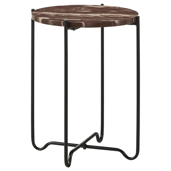  Coaster Furniture Latifa 936010 Round Marble Top Accent Side Table - Red and Black IMAGE 1