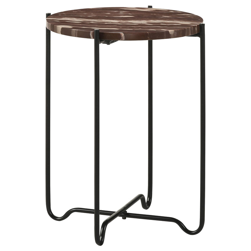  Coaster Furniture Latifa 936010 Round Marble Top Accent Side Table - Red and Black IMAGE 1