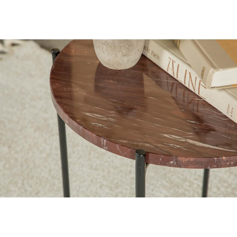  Coaster Furniture Latifa 936010 Round Marble Top Accent Side Table - Red and Black IMAGE 6