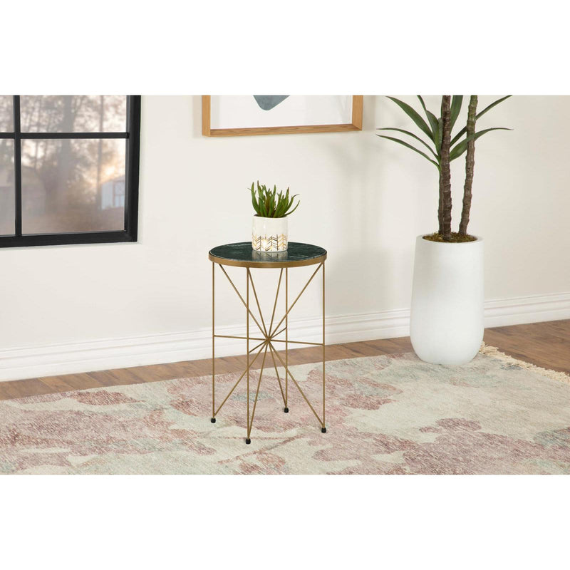  Coaster Furniture Eliska 936061 Round Green Marble Top Accent Side Table - Antique Gold IMAGE 2