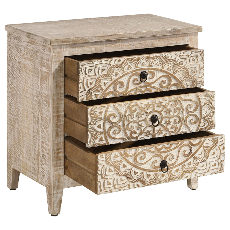  Coaster Furniture Mariska 950390 3-Drawer Wood Mandala Cabinet - Distressed White IMAGE 2