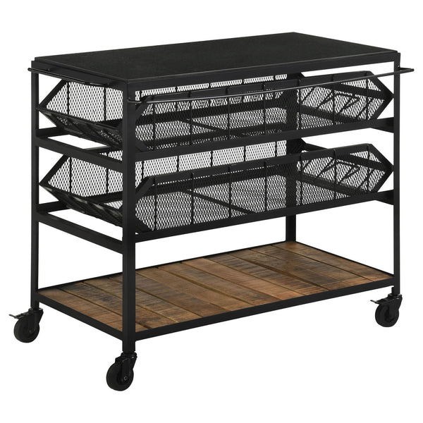  Coaster Furniture Evander 953504 Marble Top Kitchen Cart with Removable Shelves - Black IMAGE 1