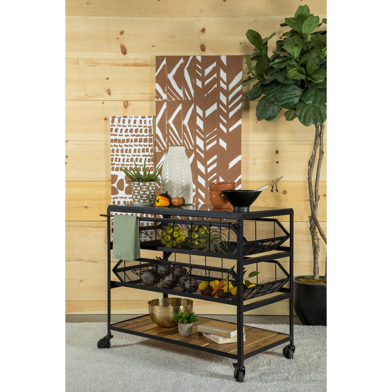  Coaster Furniture Evander 953504 Marble Top Kitchen Cart with Removable Shelves - Black IMAGE 2