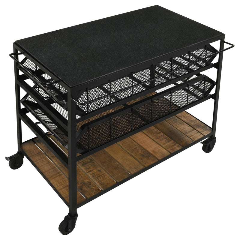  Coaster Furniture Evander 953504 Marble Top Kitchen Cart with Removable Shelves - Black IMAGE 3