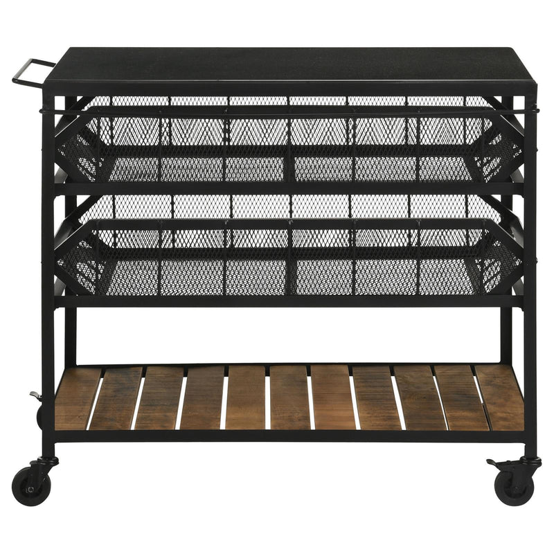  Coaster Furniture Evander 953504 Marble Top Kitchen Cart with Removable Shelves - Black IMAGE 4