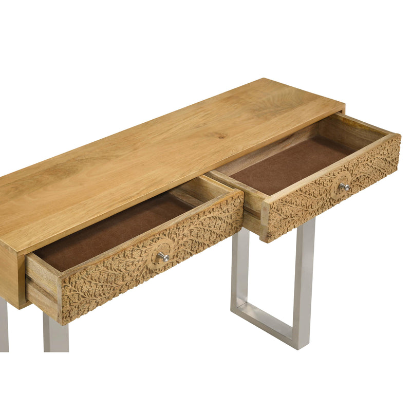  Coaster Furniture Draco 953512 2-Drawer Console Table Hand Carved Details - Natural IMAGE 8