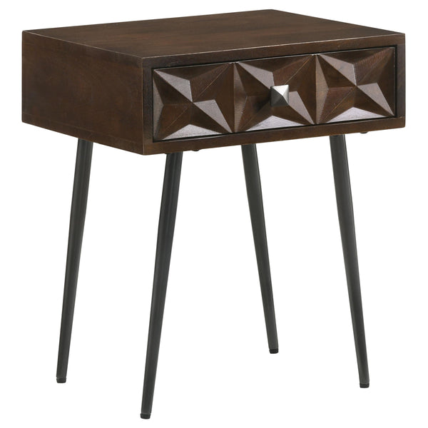  Coaster Furniture Ezra 959539 1-Drawer Rectangular Accent Side Table - Coffee Brown IMAGE 1