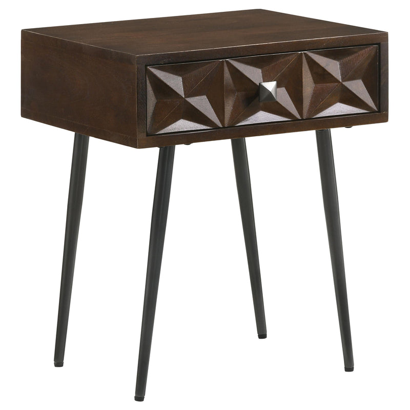  Coaster Furniture Ezra 959539 1-Drawer Rectangular Accent Side Table - Coffee Brown IMAGE 1