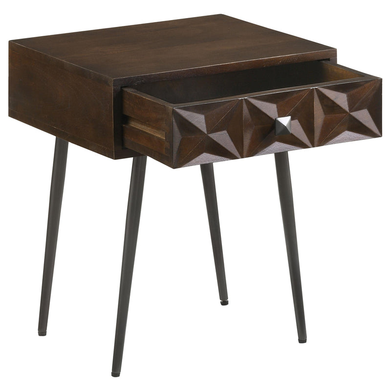  Coaster Furniture Ezra 959539 1-Drawer Rectangular Accent Side Table - Coffee Brown IMAGE 2
