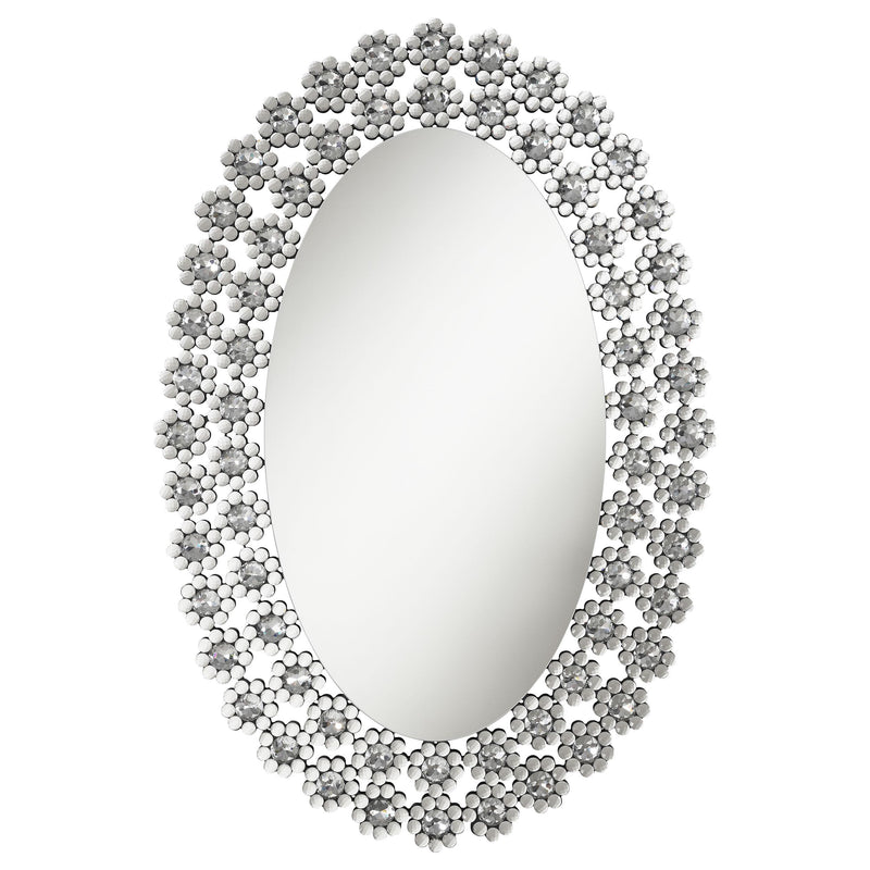  Coaster Furniture Colleen 961615 31 x 47 Inch Oval Wall Mirror Crystal Flowers - Silver IMAGE 2