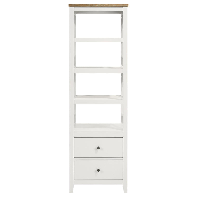  Coaster Furniture Hollis 708254 4-shelf Wood Media Tower with Drawers - Brown and White IMAGE 4
