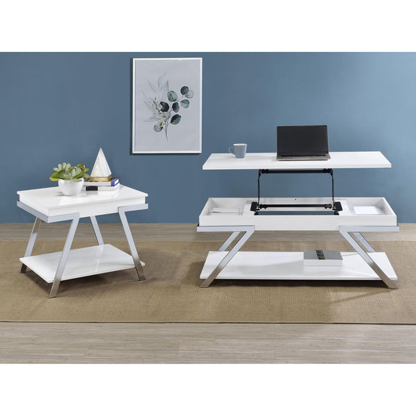  Coaster Furniture Marcia 2 pc Occasional Table Set - White High Gloss/Chrome IMAGE 1