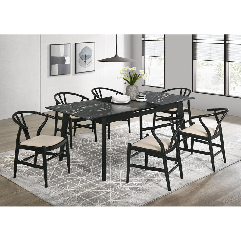  Coaster Furniture Crestmont 121251 78-inch Extension Dining Table - Black Faux Marble IMAGE 9