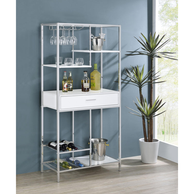  Coaster Furniture Figueroa 182034 5-shelf LED Wine Storage Bar Cabinet - White High Gloss IMAGE 1