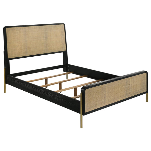  Coaster Furniture Arini 224330Q Rattan Queen Panel Bed - Black and Natural IMAGE 1