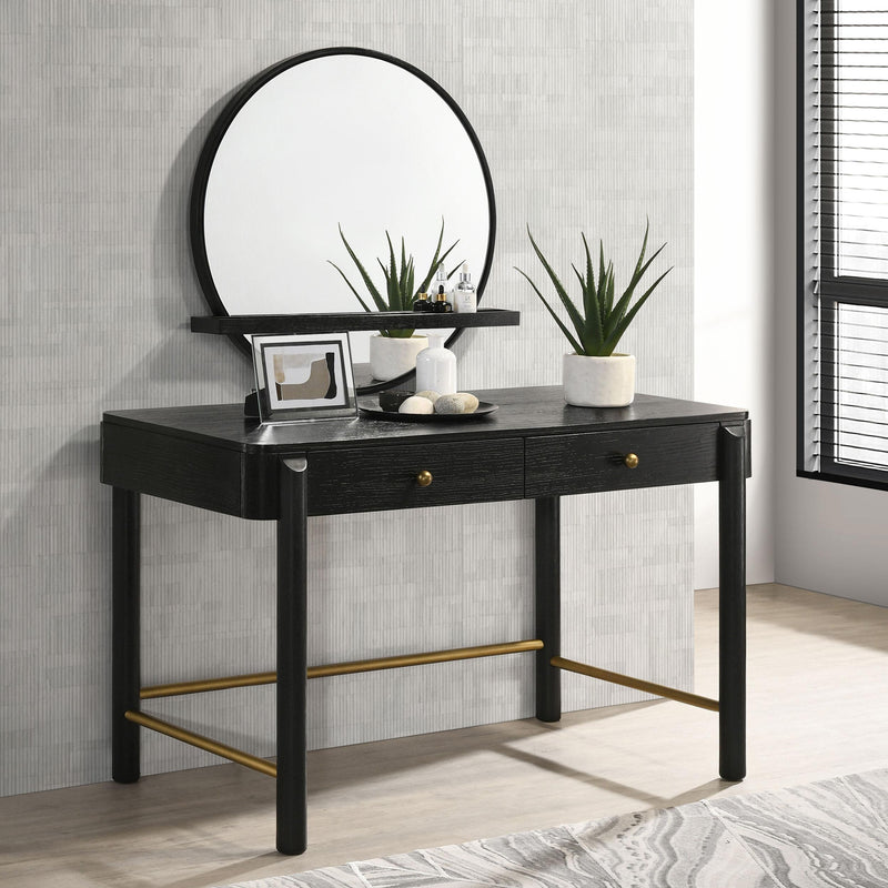 Coaster Furniture Arini 224338 Round Vanity Wall Mirror with Shelf - Black IMAGE 4