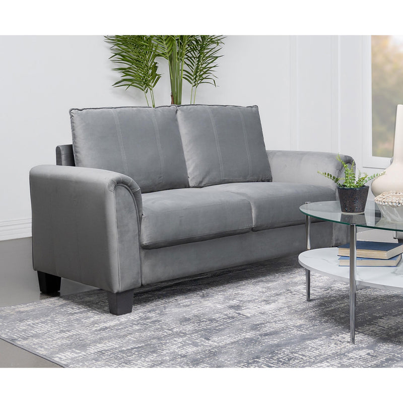  Coaster Furniture Davis 509635 Upholstered Rolled Arm Loveseat - Grey IMAGE 2