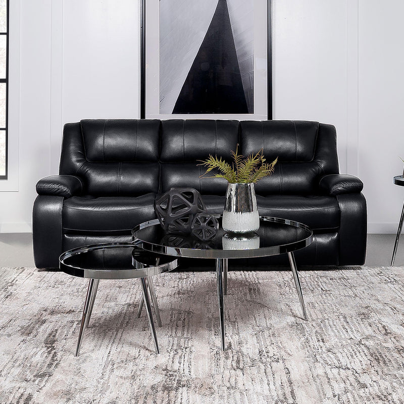  Coaster Furniture Camila 610244 Upholstered Motion Reclining Sofa - Black IMAGE 2