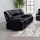  Coaster Furniture Camila 610245 Upholstered Motion Reclining Loveseat - Black IMAGE 2