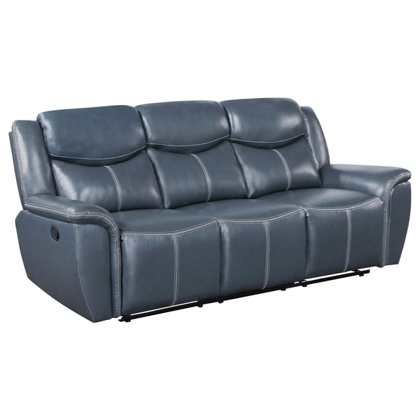  Coaster Furniture Sloane 610271 Upholstered Padded Arm Reclining Sofa - Blue IMAGE 1