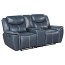  Coaster Furniture Sloane 610272 Upholstered Padded Arm Reclining Loveseat - Blue IMAGE 1