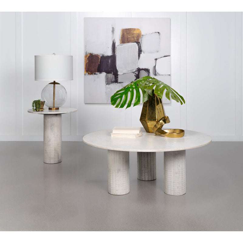 Coaster Furniture Astoria 709668 Round Genuine Marble Coffee Table - White IMAGE 3