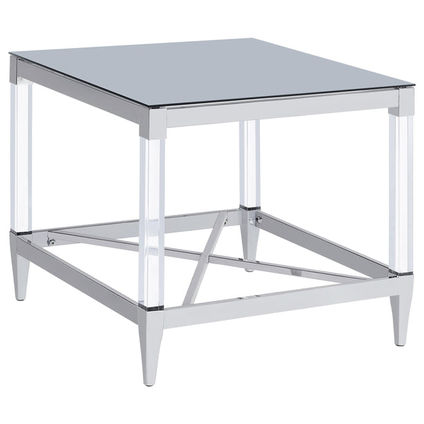  Coaster Furniture Lindley 709727 Square Tempered Mirror Acrylic Side End Table - Chrome IMAGE 1