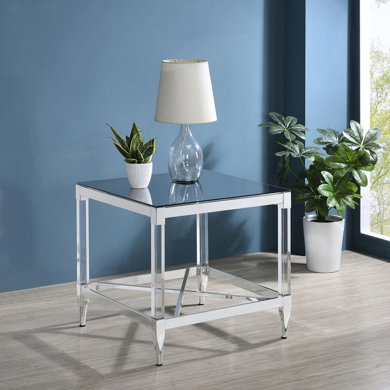  Coaster Furniture Lindley 709727 Square Tempered Mirror Acrylic Side End Table - Chrome IMAGE 7
