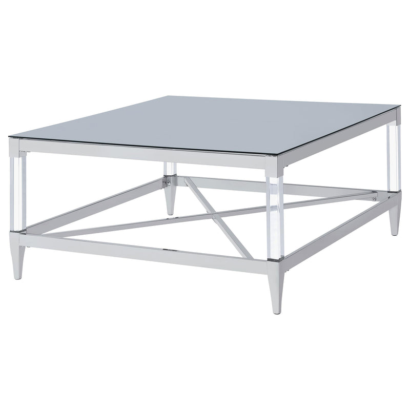  Coaster Furniture Lindley 709728 Square Tempered Mirror Acrylic Coffee Table - Chrome IMAGE 3