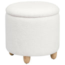  Coaster Furniture Valia 910229 Faux Sheepskin Upholstered Round Storage - Ottoman Ivory IMAGE 1